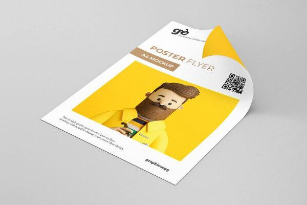 Perspective View of a Curled Paper Flyer Mockup FREE PSD