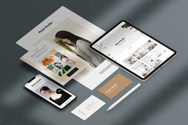 Perspective View of Seven Branding Objects Mockup FREE PSD