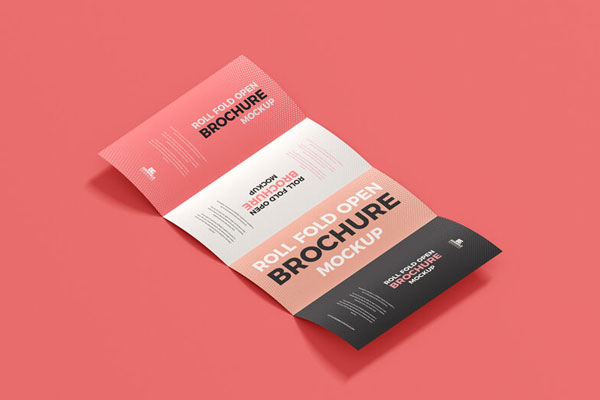 Perspective View Roll Fold Brochure Mockup FREE PSD