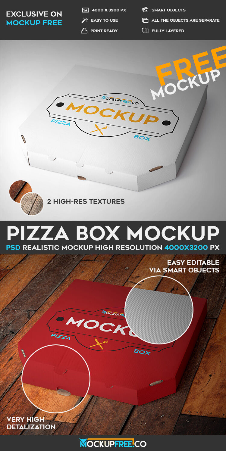 Free Takeaway Pizza Box Packaging Mockup PSD Set - Good Mockups