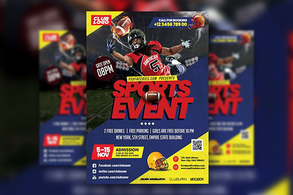 Photorealistic Football Event Flyer Template FREE PSD