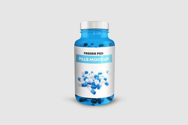 Pills Bottle Standing in the Front View Mockup FREE PSD