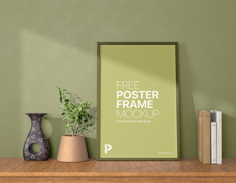Poster Frame Standing on a Shelf Mockup FREE PSD