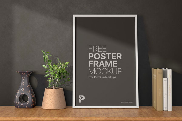 Poster Frame Standing on a Shelf Mockup FREE PSD