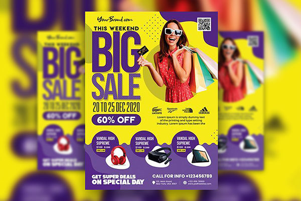 Purple and Yellow Big Sale Flyer Template FREE PSD