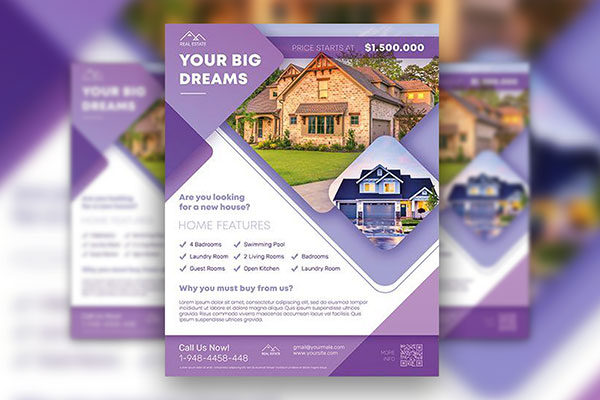 Purple Geometric Real State Flyer and Facebook Templates FREE PSD