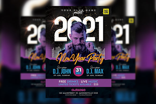Purple Modern New Year Party Flyer Template FREE PSD