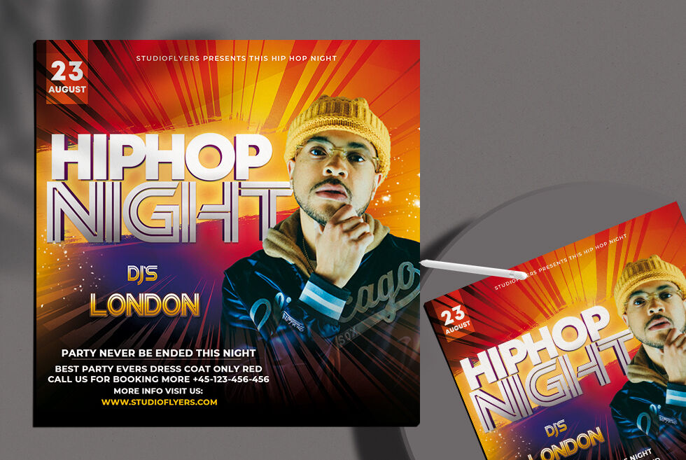 Purple, Red, Yellow Modern Hip-Hop Party Flyer Template FREE PSD