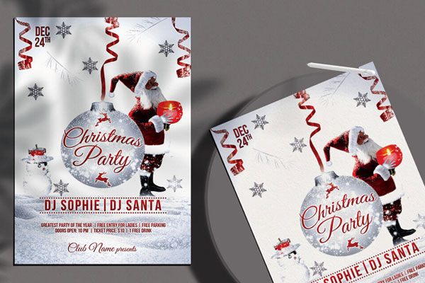 Red and White Santa Christmas Party DJ Flyer Template FREE PSD