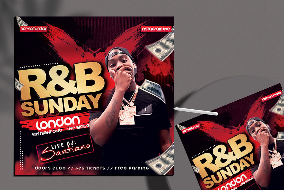 Red Grunge R&B Music Event Flyer Template (FREE) - Resource Boy