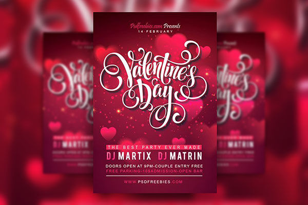 Red Valentines Party Flyer Template FREE PSD