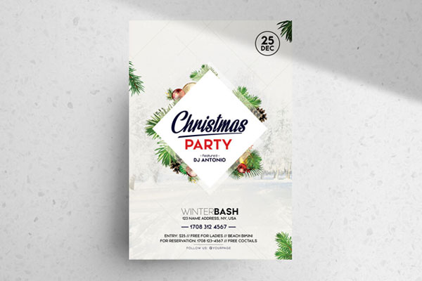 Snowy, Modern Christmas Party Flyer Template FREE PSD