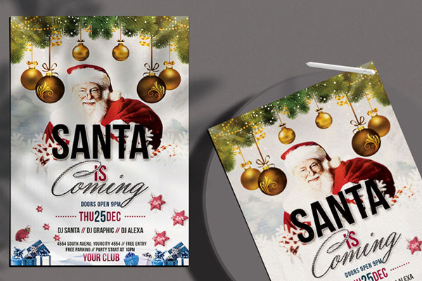 Snowy Ornamental Christmas Event Flyer Template FREE PSD