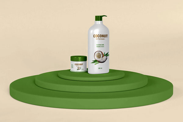 Spa Cosmetics Conditioner Bottle and Cream Jar on Podium Mockup FREE PSD