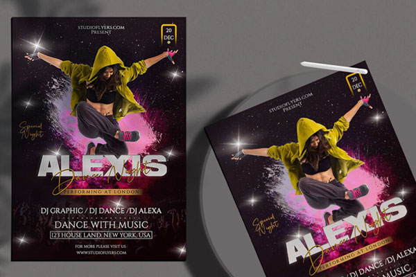 Sparkly Dance Party Flyer Template FREE PSD