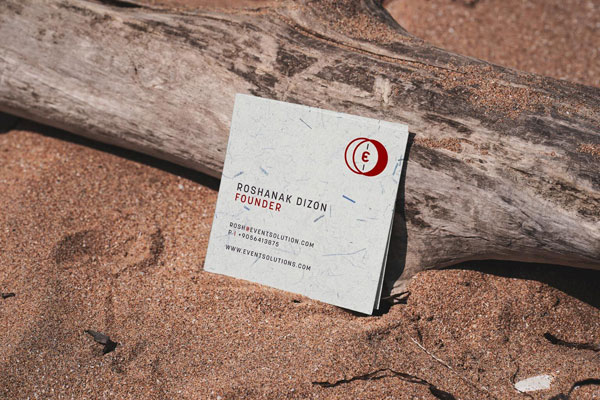 Square Business Card Mockup Laid on a Wood FREE PSD