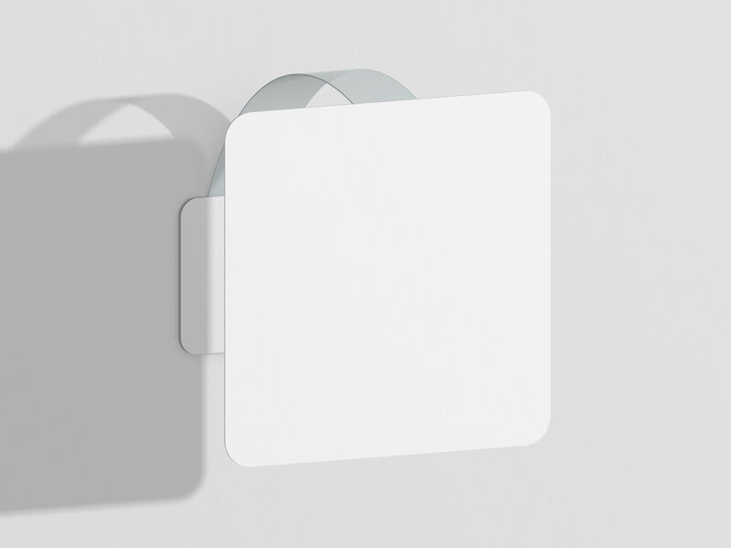 Square Shelf Wobbler Attached to the Wall in Half-Side View Mockup FREE PSD