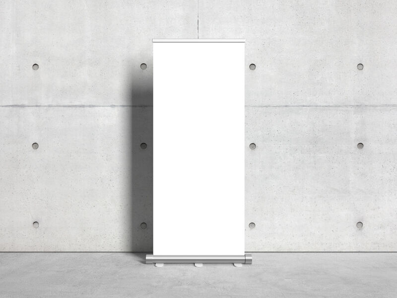 Standing Roll-up Banner Mockup Against the Wall FREE PSD