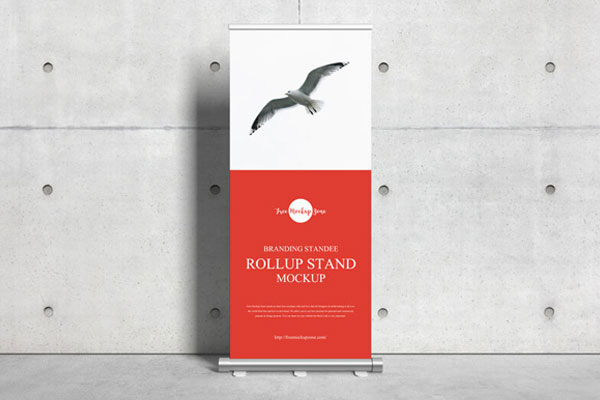 Standing Roll-up Banner Mockup Against the Wall FREE PSD