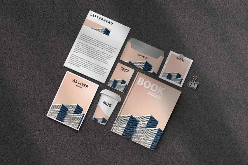 Stationery Mockup Including Cup and Binder Clip FREE PSD