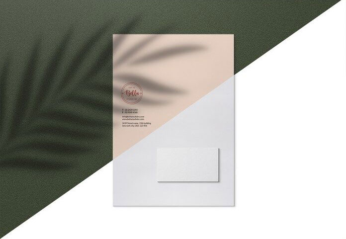 Stationery Mockup of Letterhead and Business Card with Shadow Overlay FREE PSD