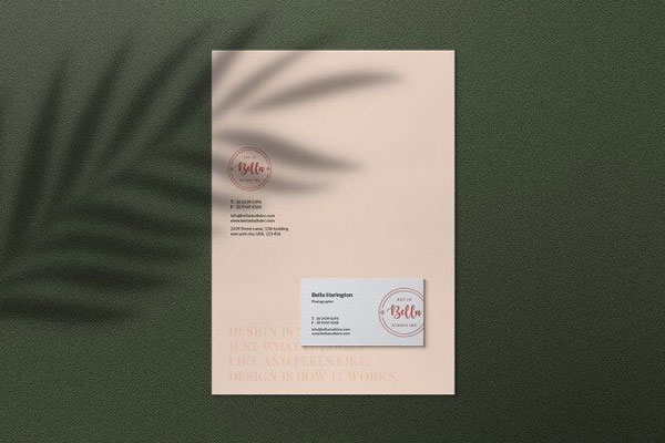 Stationery Mockup of Letterhead and Business Card with Shadow Overlay FREE PSD