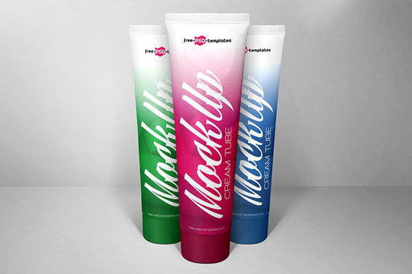 Three Cream Tubes in the Front View Mockup FREE PSD