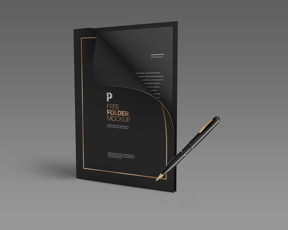 Three Mockups Featuring Standing Pocket Folders in Different Positions FREE PSD
