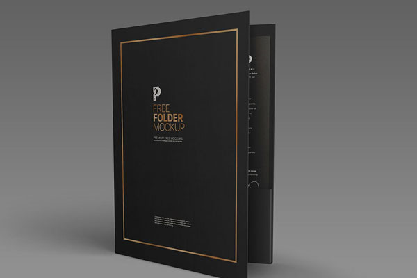Three Mockups Featuring Standing Pocket Folders in Different Positions FREE PSD