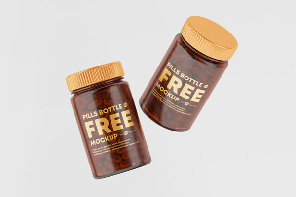 Three Transparent Pill Bottle Mockups FREE PSD