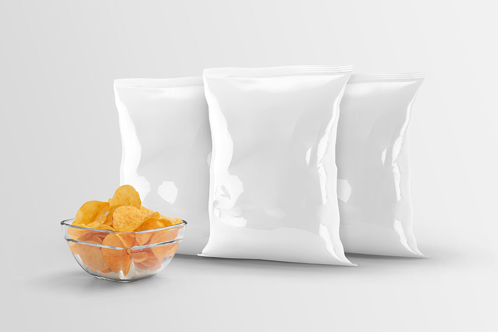 Three Vertical Chips Bags Packaging with a Bowl Mockup FREE PSD