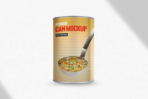 Tin Can in Label Sleeve Standing in the Front View Mockup FREE PSD