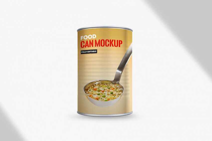 Tin Can in Label Sleeve Standing in the Front View Mockup FREE PSD