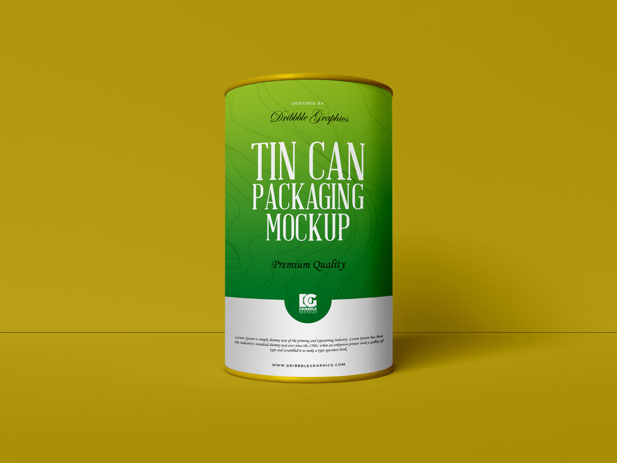 Tin Can Standing in the Front View Mockup FREE PSD