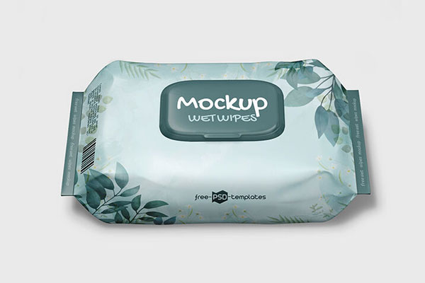 Top and Perspective View of Three Wet Wipes Mockups FREE PSD