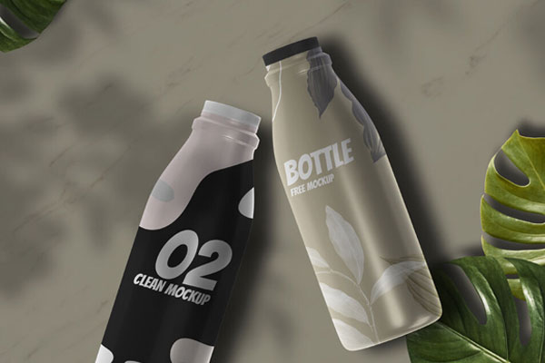 Top View 2 Bottles on Floor Mockup with Leaves FREE PSD