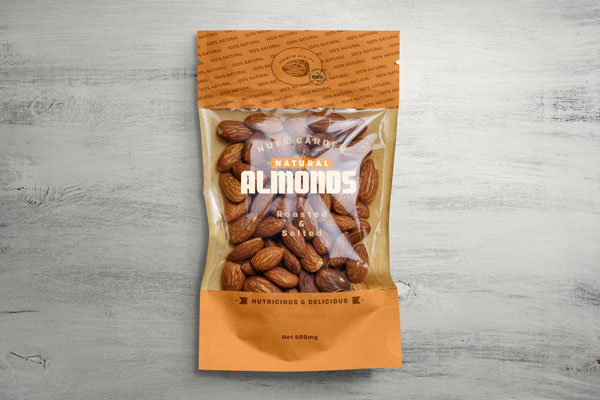 Top View Almond Window Pouch Packaging on Floor Mockup FREE PSD
