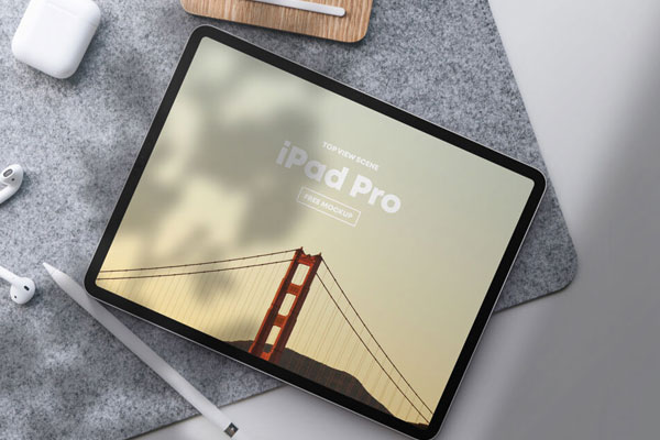 Top View iPad Pro Mockup with AirPod FREE PSD
