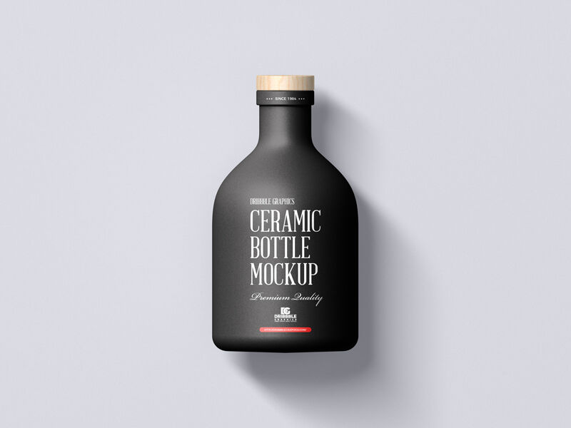 Top View of a Ceramic Bottle with Wooden Cap Mockup FREE PSD
