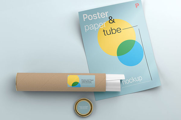 Top View of a Poster with Paper Tube and Its Lid Mockup FREE PSD