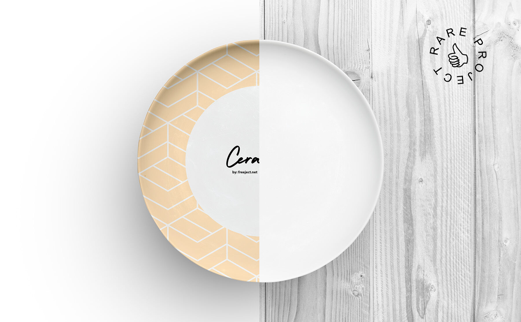 Top View of a Simple Ceramic Plate Mockup on the Table FREE PSD