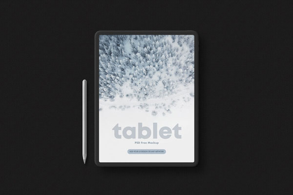 Top View of a Tablet with Digital Pen Mockup FREE PSD