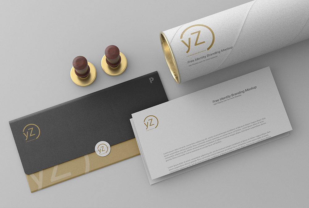 Top View of Five Branding IDs Mockup FREE PSD