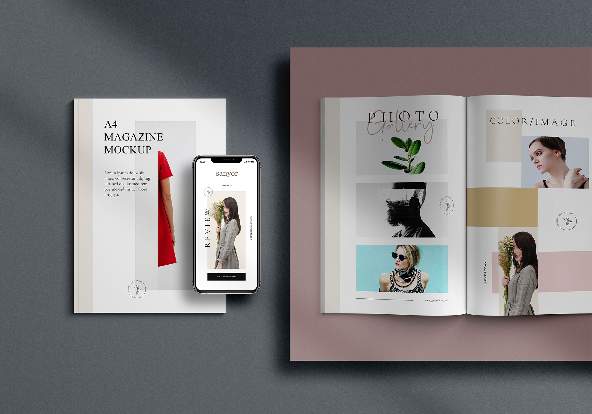 Top view of Two A4 Magazines and a iPhone X Mockup Free Download ...