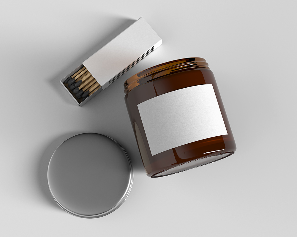 Top View Scented Candle Glass Jar with Match Box Mockup FREE PSD