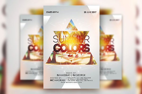 Tropical, Geometric Night Party Flyer Along with Facebook Cover Templates FREE PSD