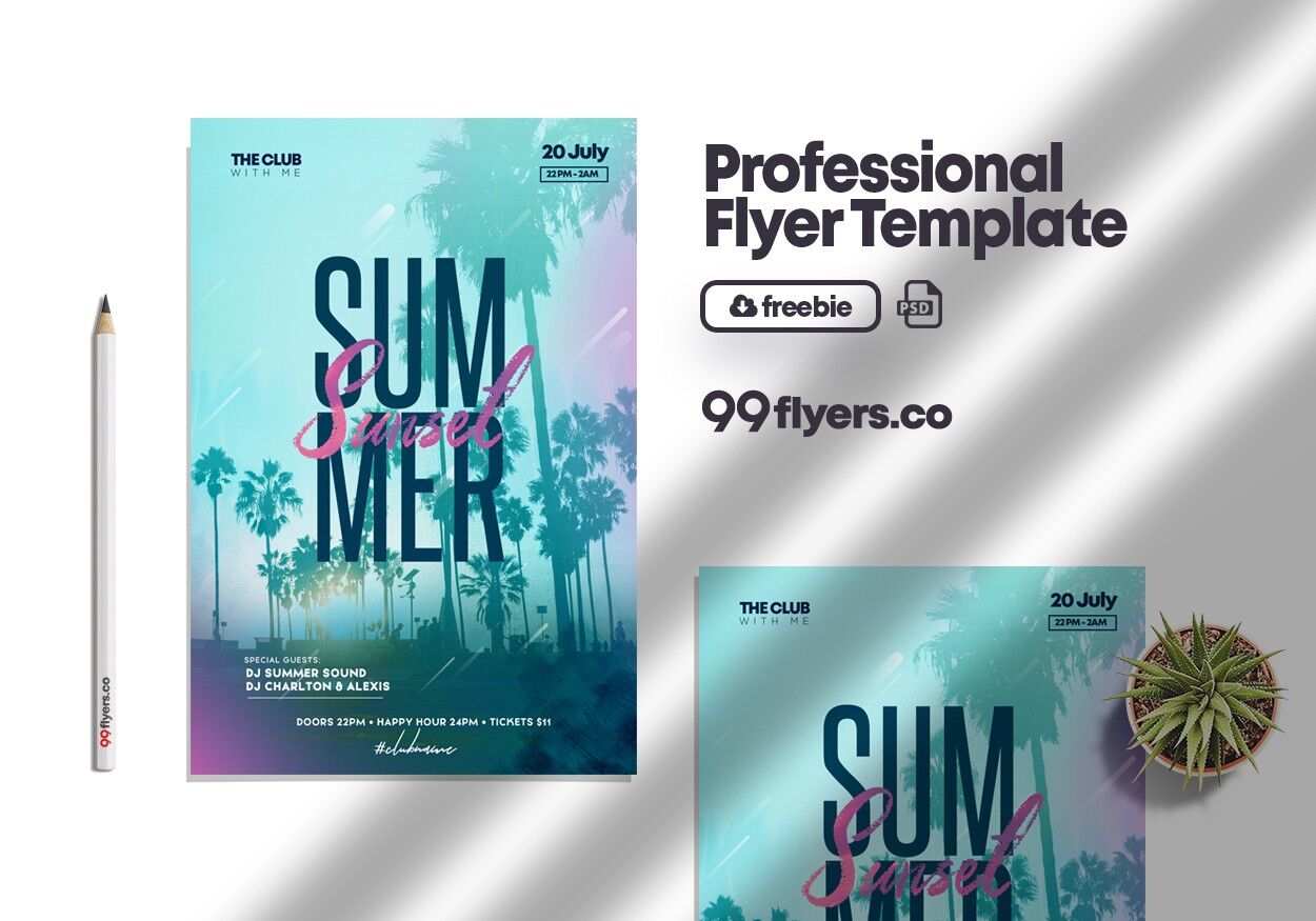 Tropical Modern Summer Party Flyer Template FREE PSD