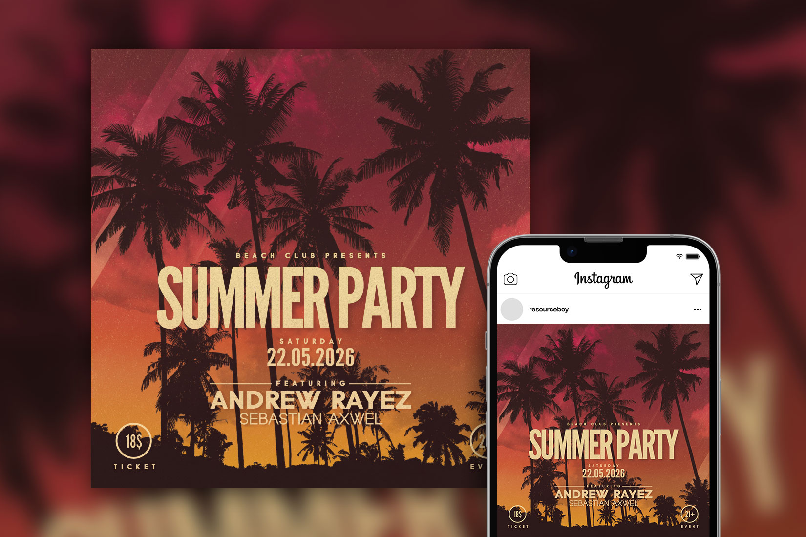 Tropical Summer Party Instagram Post Template