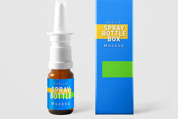 Two Amber Glass Medical Nasal Spray Bottle Mockups FREE PSD