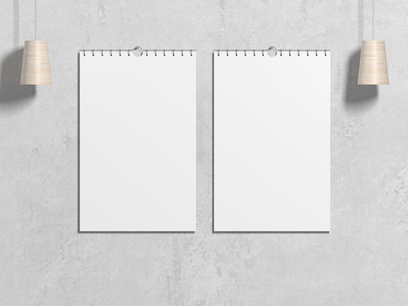 Two Hanging Wall Calendars in the Front View Mockup FREE PSD